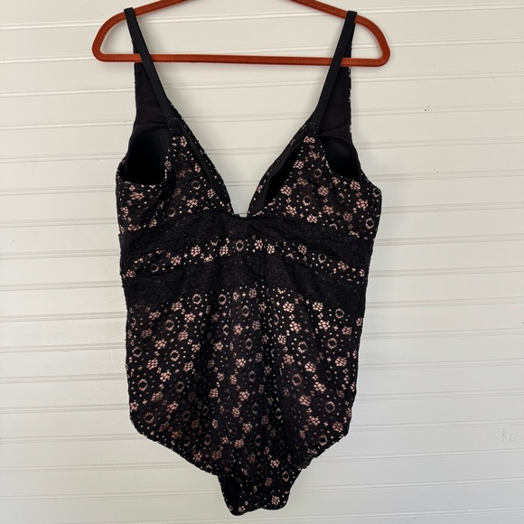 Swimsuits for All Size 18 Black & Beige Lace Illusion One Piece Swimsuit - Picture 11 of 11
